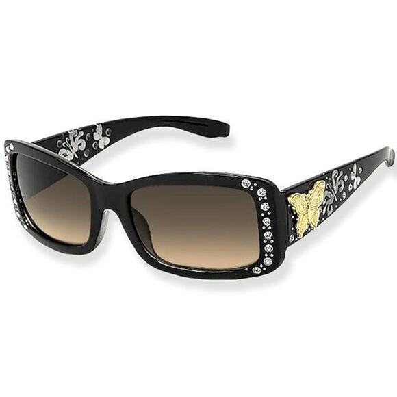 NEW Women's Sunglasses BUTTERFLY BLING Black with GOLD Butterflies - Picture 1 of 3